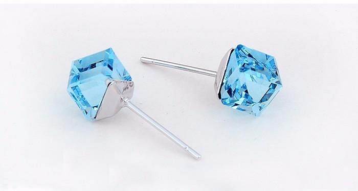 Sugar Cube Earrings - Aquamarine - Earrings - Swarovski Crystal