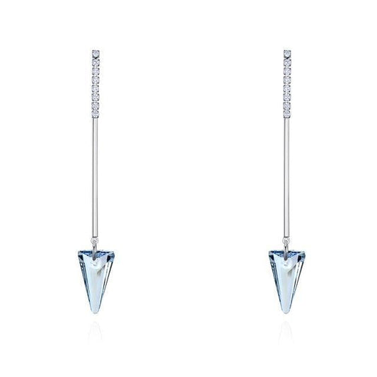 Triangle Long Drop Earrings - Blue Shade - Earrings - Swarovski Crystal