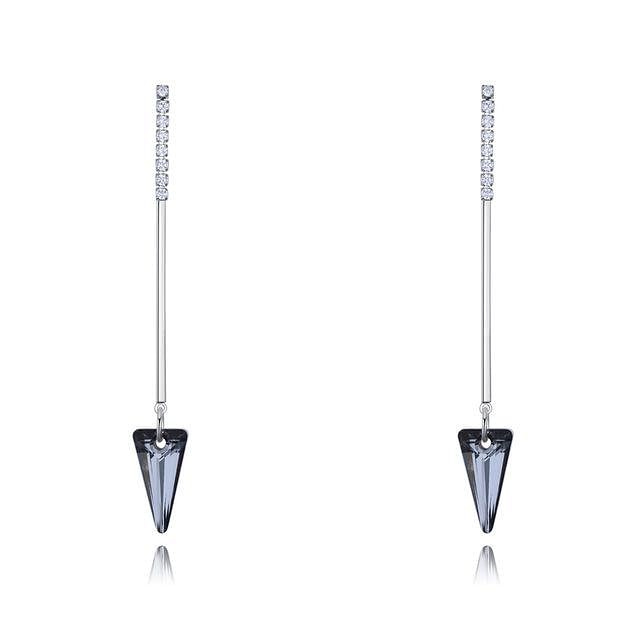 Triangle Long Drop Earrings - Silver Shade - Earrings - Swarovski Crystal