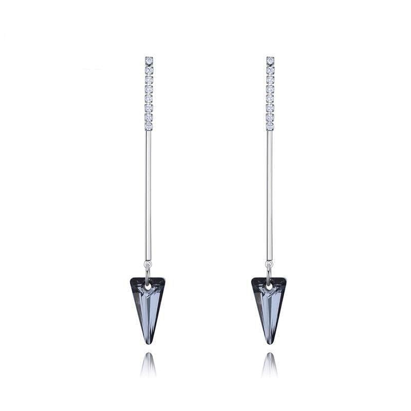 Triangle Long Drop Earrings - Earrings - Swarovski Crystal - Silver Shade