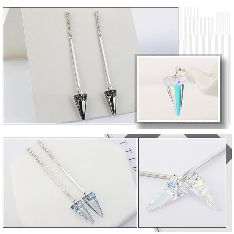 Triangle Long Drop Earrings - Earrings - Swarovski Crystal