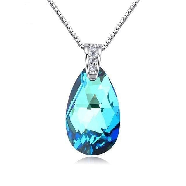 Water Drop Necklace - Bermuda Blue - Necklace - Swarovski Crystal
