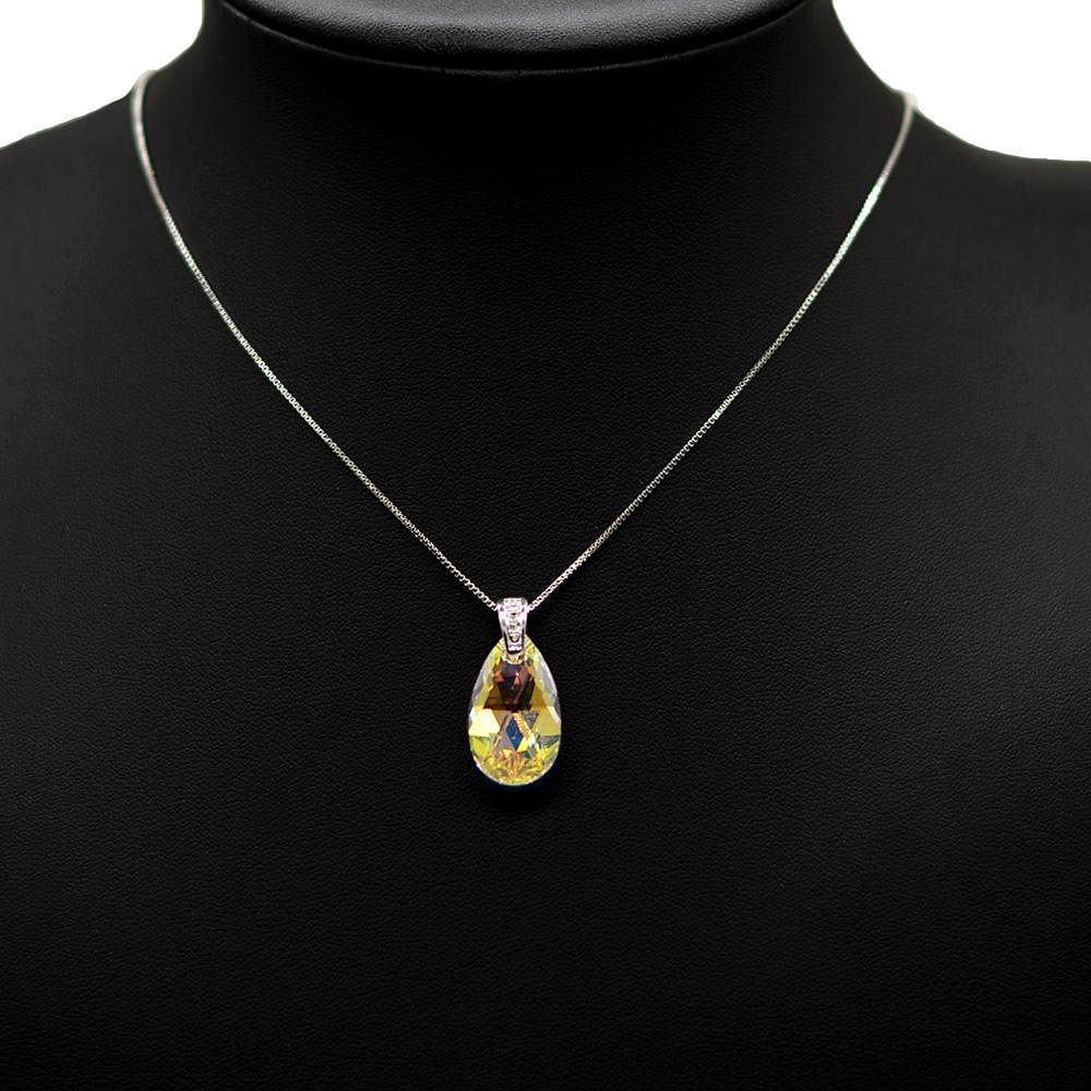 Water Drop Necklace - Necklace - Swarovski Crystal - Golden Shade
